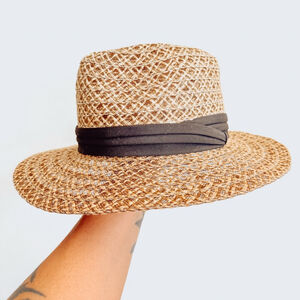 Women's Do everything in love One Size Beige Straw Hat with Black Band